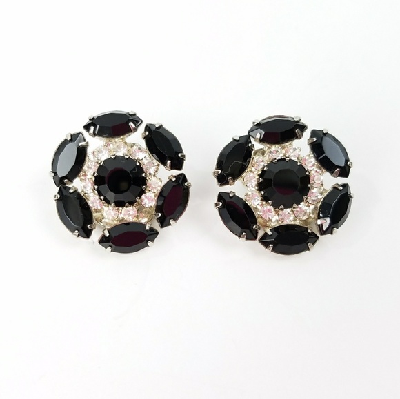 Vintage Jewelry - Vintage Black Rhinestone Earrings